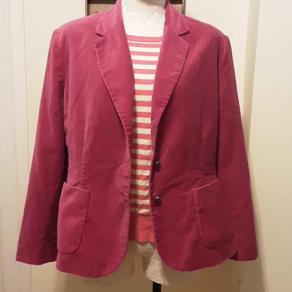 Tan Jay Vtg Cotton Velvet Blazer, Pink, Size 14